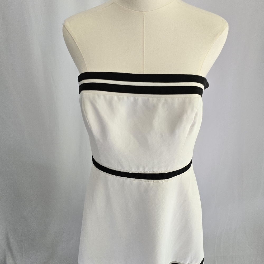 Ann Taylor Silk-Blend Strapless Fit & Flare White Dress Black Stripes Sz. 8 - Picture 5 of 12